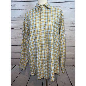 Peter Millar Shirt Medium‎ Mens IMPERFECT Cotton Plaid Long Sleeve Button Front